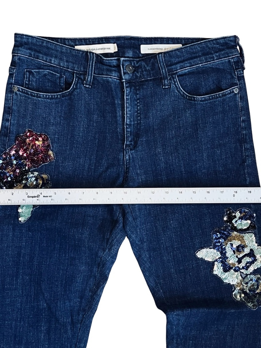 Anthropologie Pilcro Women’s Sz 29 Boyfriend Embellished Sequin Patch Jeans - Picture 12 of 15